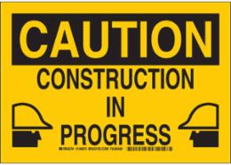 CAUTION Construction Sign, 10 Inch H x 14 Inch W, Polystyrene, Outdoor Use