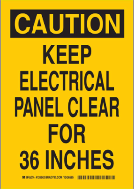 Caution Electrical Panel Clearance Sign, 14 Inch H x 10 Inch W, Polyester