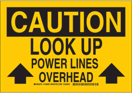 CAUTION Power Lines Sign, 10 Inch H x 14 Inch W, Polystyrene, Non-Reflective