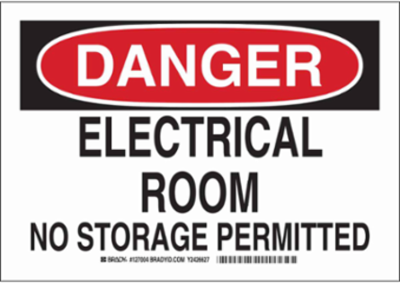 DANGER Electrical Room No Storage Permitted Sign, 10" H x 14" W x 0.06" D, Polystyrene