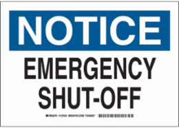 NOTICE Emergency Shut-Off Sign, 10" H x 14" W x 0.006" D, Polyester