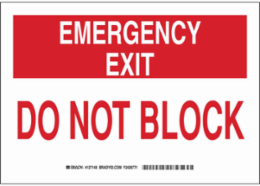 EMERGENCY EXIT Do Not Block Sign, 10" H x 14" W x 0.035" D, Red/White, Aluminum