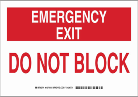 EMERGENCY EXIT Do Not Block Sign, 10" H x 14" W x 0.06" D, Red/White, Polystyrene