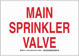 Main Sprinkler Valve Sign, 10" H x 14" W x 0.035" D, Red on White, Aluminum