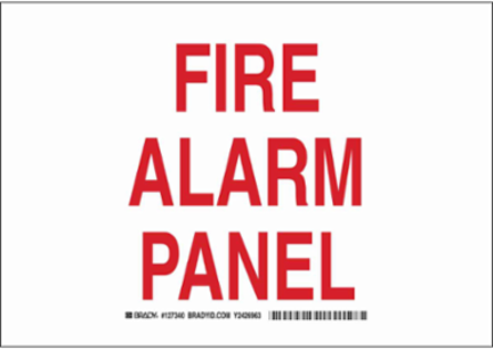 Fire Alarm Panel Sign, 7" H x 10" W x 0.06" D, Red on White, Polystyrene