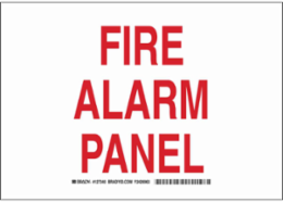 Fire Alarm Panel Sign, 10" H x 14" W x 0.006" D, Red on White, Polyester