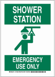 Shower Station Emergency Use Only Sign, 10" H x 7" W x 0.035" D, Aluminum