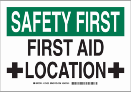 SAFETY FIRST Aid Location Sign, 7" H x 10" W x 0.035" D, Aluminum