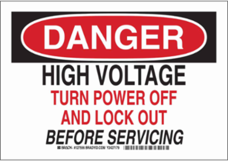 DANGER High Voltage Turn Power Off And Lock Out Before Servicing Sign, 7" H x 10" W x 0.006" D, Polyester