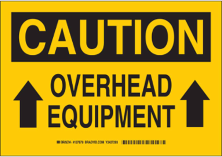 Caution Overhead Equipment Sign 7 Inch H x 10 Inch W Polyester