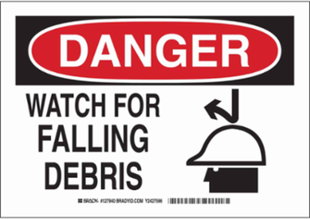DANGER Watch For Falling Debris Sign, 10" H x 14" W x 0.006" D, Polyester