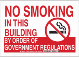 No Smoking In This Building By Order Of Government Regulations Sign, 7" H x 10" W x 0.035" D, Aluminum