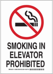 Smoking In Elevator Prohibited Sign, 14" H x 10" W x 0.06" D, Polystyrene
