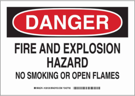 DANGER Fire And Explosion Hazard No Smoking Or Open Flames Sign, 10" H x 14" W x 0.035" D, Aluminum