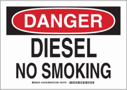DANGER Diesel No Smoking Sign, 7" H x 10" W x 0.006" D, Polyester