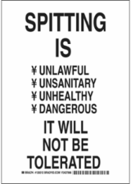 Spitting Is Unlawful Unsanitary Unhealthy Dangerous It Will Not Be Tolerated Sign, 14" H x 10" W x 0.06" D, Polystyrene