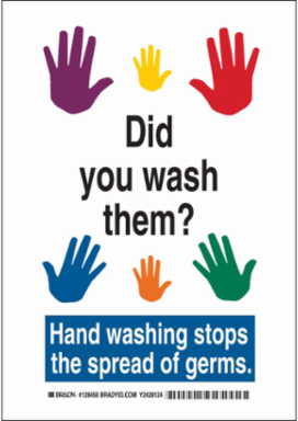 Hand Washing Germ Prevention Sign, 10 Inch H x 7 Inch W, Aluminum, Non-Reflective
