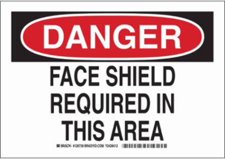 DANGER Face Shield Required In This Area Sign, 7" H x 10" W x 0.006" D, Polyester