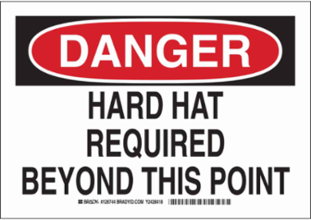 DANGER Hard Hat Required Beyond This Point Sign, 7" H x 10" W x 0.06" D, Polystyrene
