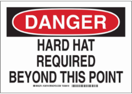 DANGER Hard Hat Required Beyond This Point Sign, 7" H x 10" W x 0.006" D, Polyester