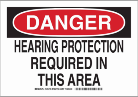 DANGER Hearing Protection Required In This Area Sign, 7" H x 10" W x 0.006" D, Polyester