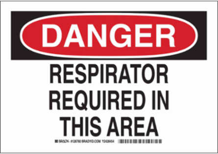 DANGER Respirator Required In This Area Sign, 7" H x 10" W x 0.035" D, Aluminum
