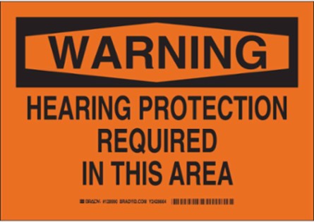 WARNING Hearing Protection Required In This Area Sign, 7" H x 10" W x 0.006" D, Polyester
