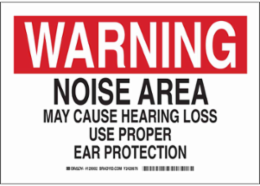 WARNING Noise Area May Cause Hearing Loss Use Proper Ear Protection Sign, 10" H x 14" W x 0.006" D, Polyester