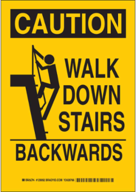 CAUTION Walk Down Stairs Backwards Sign, 14" H x 10" W x 0.06" D, Polystyrene