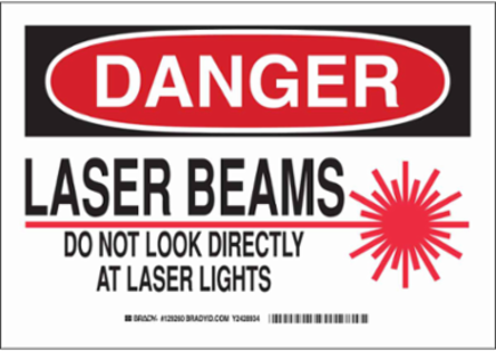 DANGER Laser Beams Do Not Look Directly At Laser Lights Sign, 7" H x 10" W x 0.035" D, Aluminum
