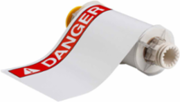 GlobalMark Series Pre-Printed ANSI DANGER Indoor-Outdoor Vinyl Labels, 7" H x 10" W, Red on White, Roll of 60 Labels