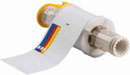 BBP85 Series Vinyl Labels, 4 Inch H x 6 Inch W, Blue/Red/Yellow on White, Roll of 95 Labels