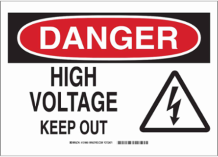DANGER High Voltage Keep Out w/Pictogram Sign, 7" H x 10" W x 0.1" D, Fiberglass