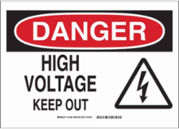DANGER High Voltage Keep Out w/Pictogram Sign, 10" H x 14" W x 0.1" D, Fiberglass