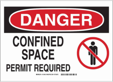 DANGER Confined Space Permit Required Sign, 10" H x 14" W x 0.1" D, Fiberglass