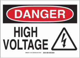 DANGER High Voltage w/Pictogram Sign, 7" H x 10" W x 0.035" D, Aluminum