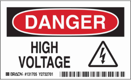DANGER High Voltage Sign, 3" H x 5" W x 0.006" D, Polyester