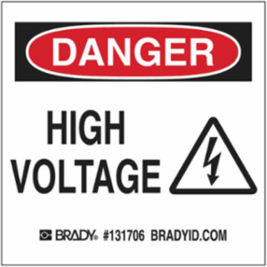 DANGER High Voltage Sign, 3" H x 3" W x 0.006" D, Polyester