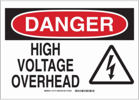 DANGER High Voltage Overhead Sign, 7" H x 10" W x 0.1" D, Fiberglass