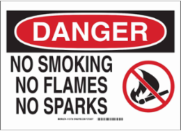 DANGER No Smoking No Flames No Sparks Sign, 7" H x 10" W x 0.06" D, Polystyrene