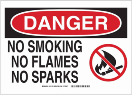 DANGER No Smoking No Flames No Sparks Sign, 10" H x 14" W x 0.1" D, Fiberglass