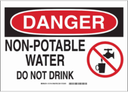 DANGER Non-Potable Water Do Not Drink w/Pictogram Sign, 7" H x 10" W x 0.035" D, Aluminum