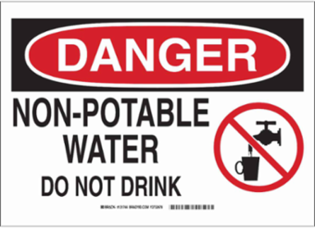DANGER Non-Potable Water Do Not Drink w/Pictogram Sign, 10" H x 14" W x 0.035" D, Aluminum
