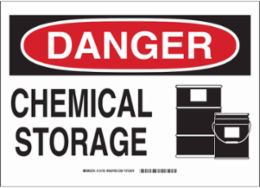 DANGER Chemical Storage w/Pictogram Sign, 10" H x 14" W x 0.1" D, Fiberglass