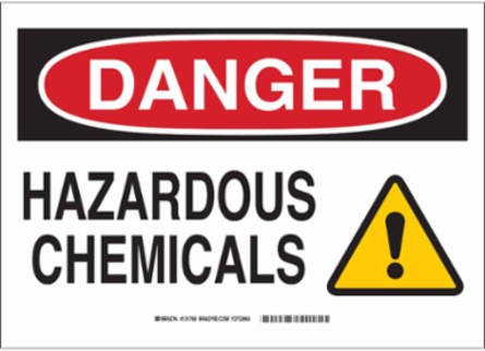 DANGER Hazardous Chemicals w/Pictogram Sign, 7" H x 10" W x 0.1" D, Fiberglass
