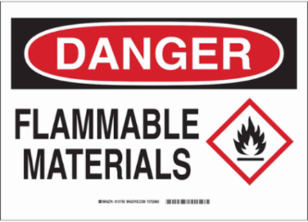 DANGER Flammable Materials w/Pictogram Sign, 10" H x 14" W x 0.06" D, Polystyrene