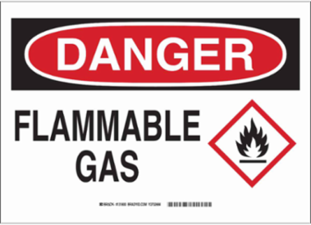 DANGER Flammable Gas w/Pictogram Sign, 7" H x 10" W x 0.1" D, Fiberglass