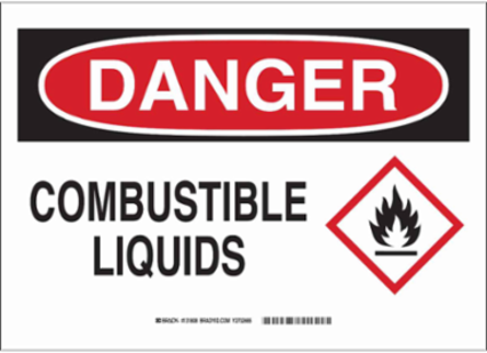 DANGER Combustible Liquids w/Pictogram Sign, 10" H x 14" W x 0.006" D, Polyester