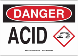 DANGER Acid w/Pictogram Sign, 7" H x 10" W x 0.06" D, Polystyrene