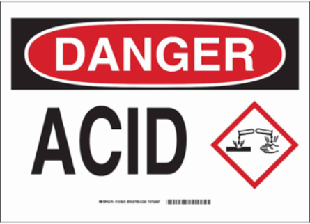 DANGER Acid w/Pictogram Sign, 10" H x 14" W x 0.1" D, Fiberglass